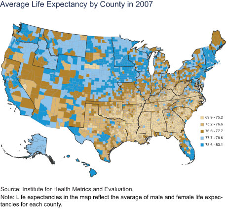 Average Life Expectancy by County in 2007