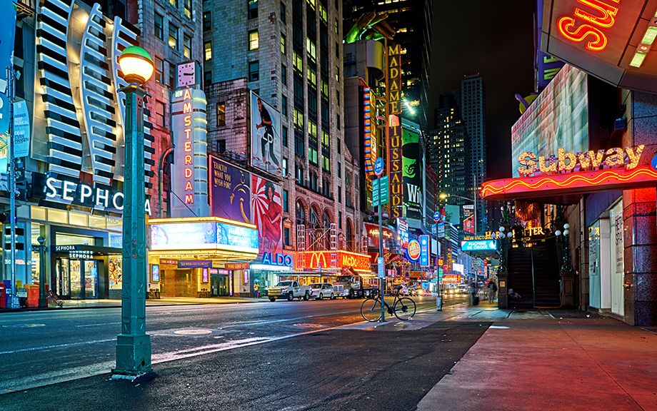 Photo: 42nd street at Night. New York