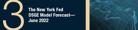 A graphic showing the rank and title of the number three post of the year on Liberty Street Economics based on page views, The New York Fed DSGE Model Forecast -- June 2022