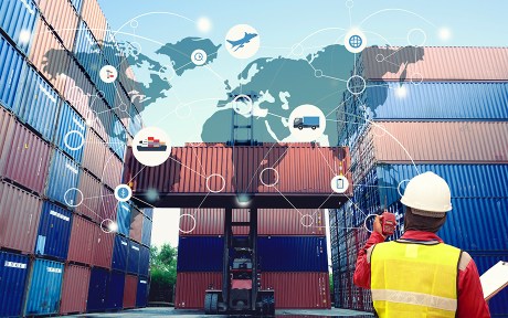 decorative: Global logistics network transportation, Map global logistics partnership connection of Container Cargo freight ship for Logistics Import Export background