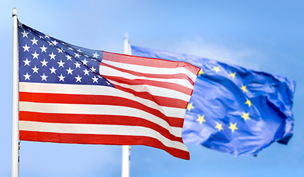 decorative photo: flags of U.S. and Euro