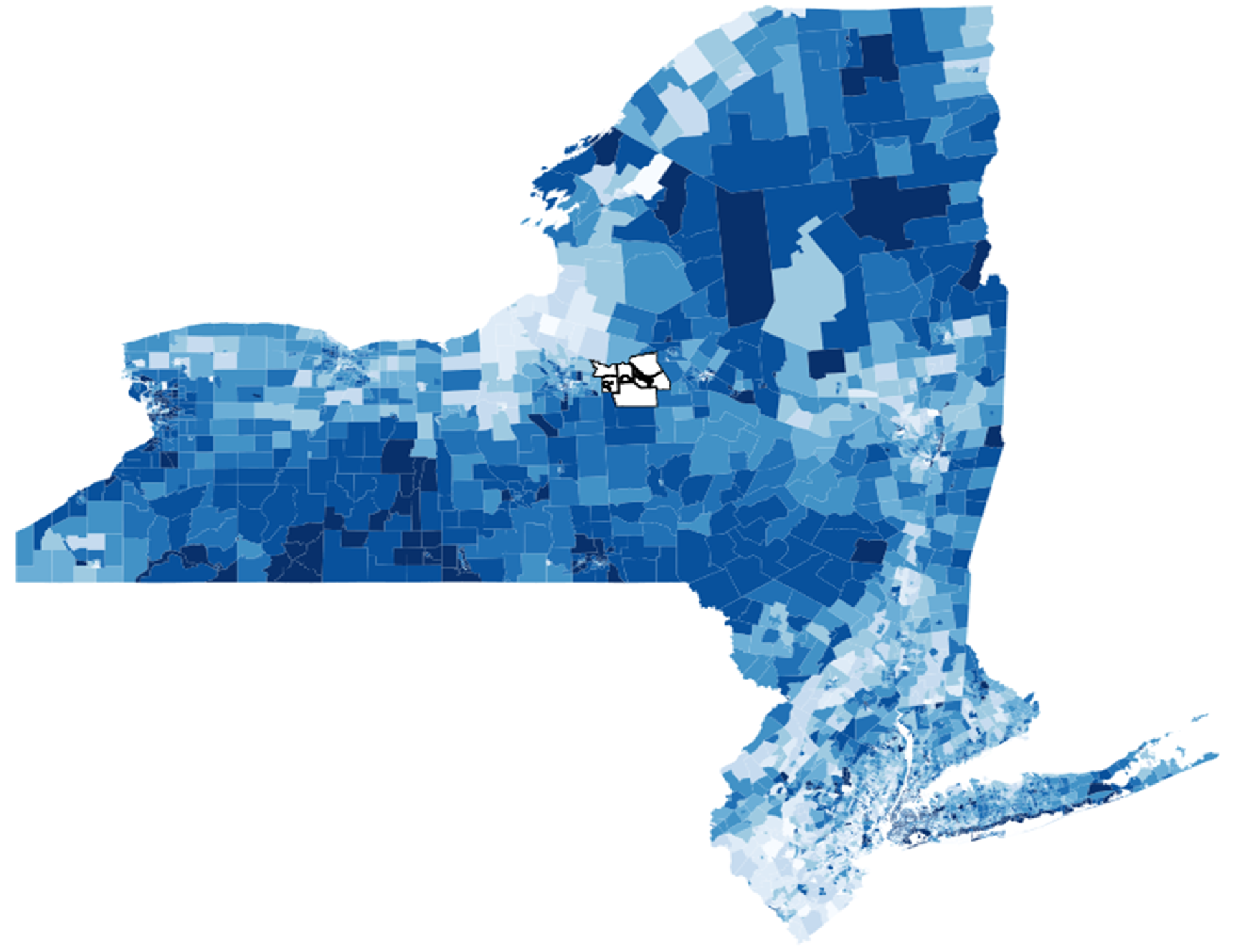 A map of the Federal Reserve’s Second District excluding overseas territories, shows census tracts and the extent of potential mapping inaccuracies.