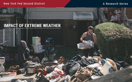 Decorative image: Man in front of a house with belongings from flood damage.