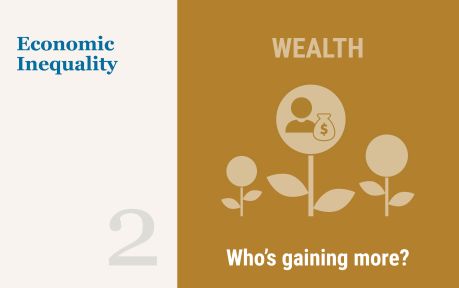 Decorative Illustration: 3 flowers one with person and bag with money symbol. Who's gaining more?