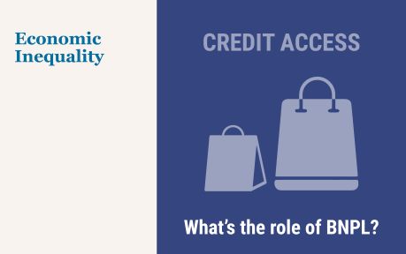 Decorative illustration: two shopping bags (small and large). Text on Image Credit access and What's the role of BNPL?