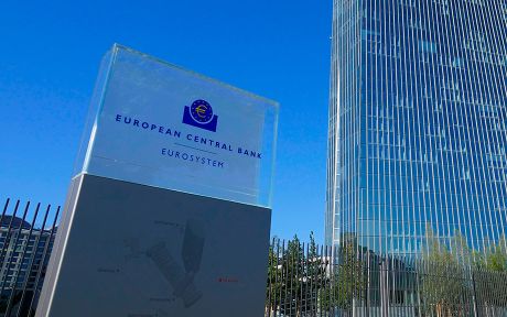 decorative image of the the European Central Bank sign in front of a building