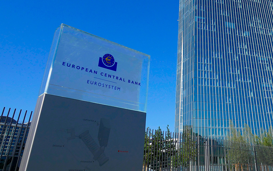 decorative image of the the European Central Bank sign in front of a building