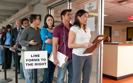  People standing in line for job & training expo