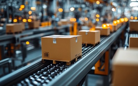 Precision on the Production Line: Cardboard boxes traverse a mod