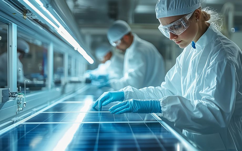 AI generated image of manufacturing of Solar Panels.