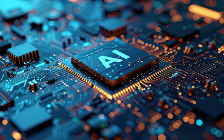 Detailed Close-up of an AI Chip on a Circuit Board