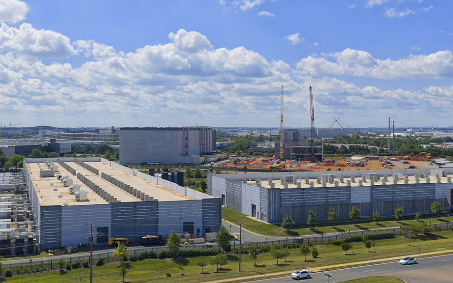 Aerial view of data centers in Ashburn, Virginia.