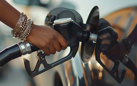 AI generated: Hand Of A Woman Pumping Gas Into A Vehicle